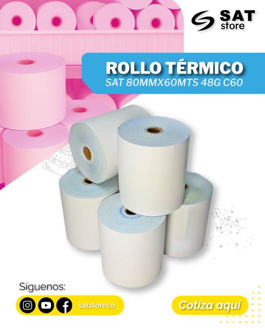 Rollos Térmicos SAT 80mmX60Mts 48G C60